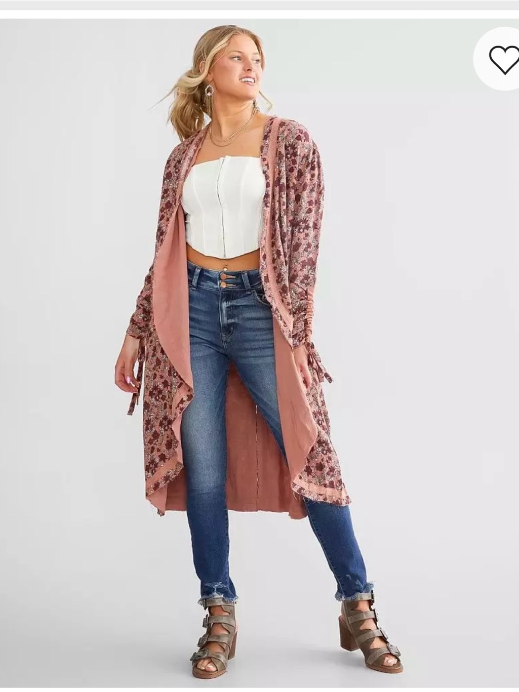 Mauve Floral Duster Cardigan - Long Open Front